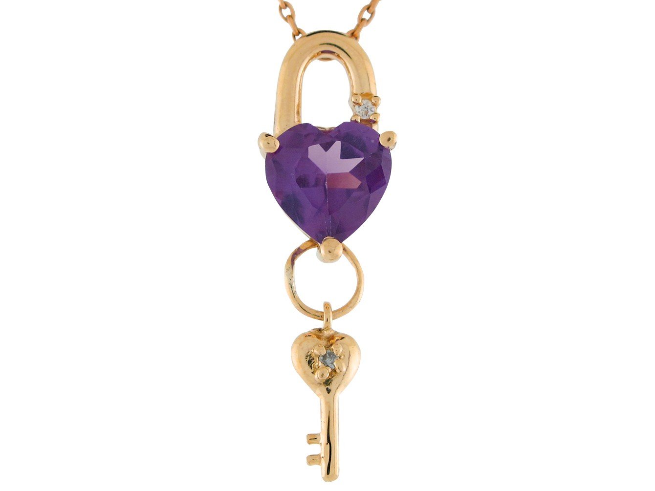 Gold Heart Cut Ladies Lock and Key Birthstone Pendant (JackAni# P9557)