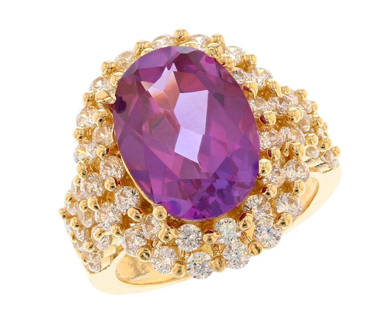 Gold Purple Simulated Alexandrite Womens Birthstone Ring (JackAni# R11574)