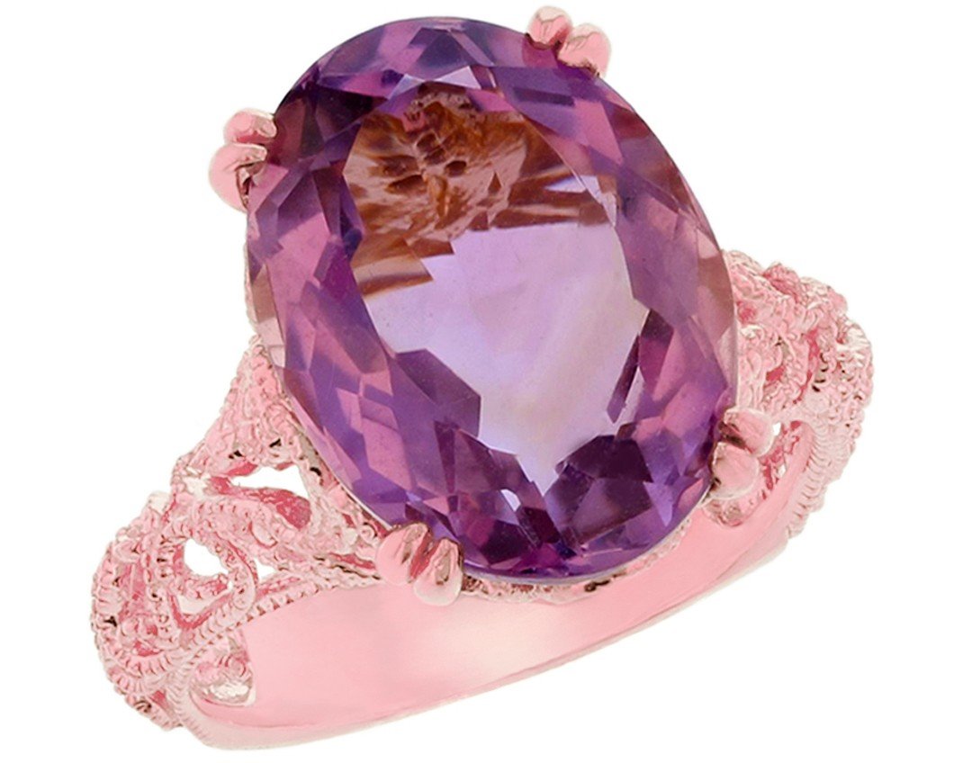 Gold Purple Amethyst Womens Natural Stone Ring (JackAni# R11578)