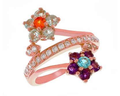 Beautiful Double Flower Ring with Center Band (JackAni# R11575)