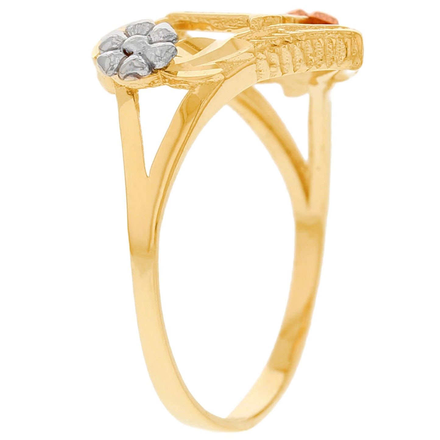 Heart Shaped Initial A to Z Ring with Flower Accents (JackAni# R12358)