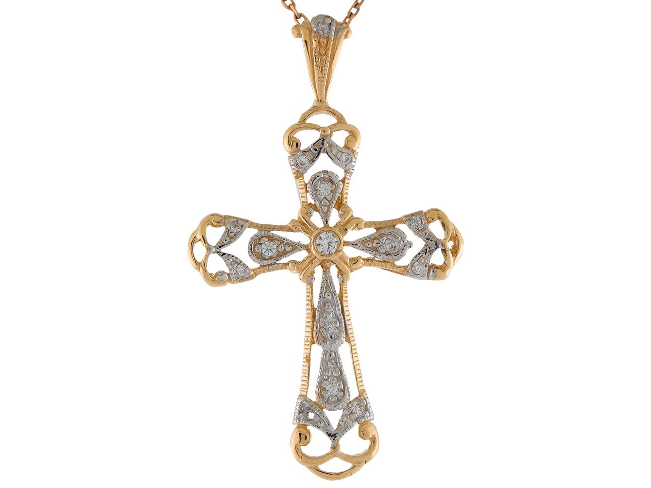 Gold Diamond Womens Religious Cross Pendant (JackAni# P9578)