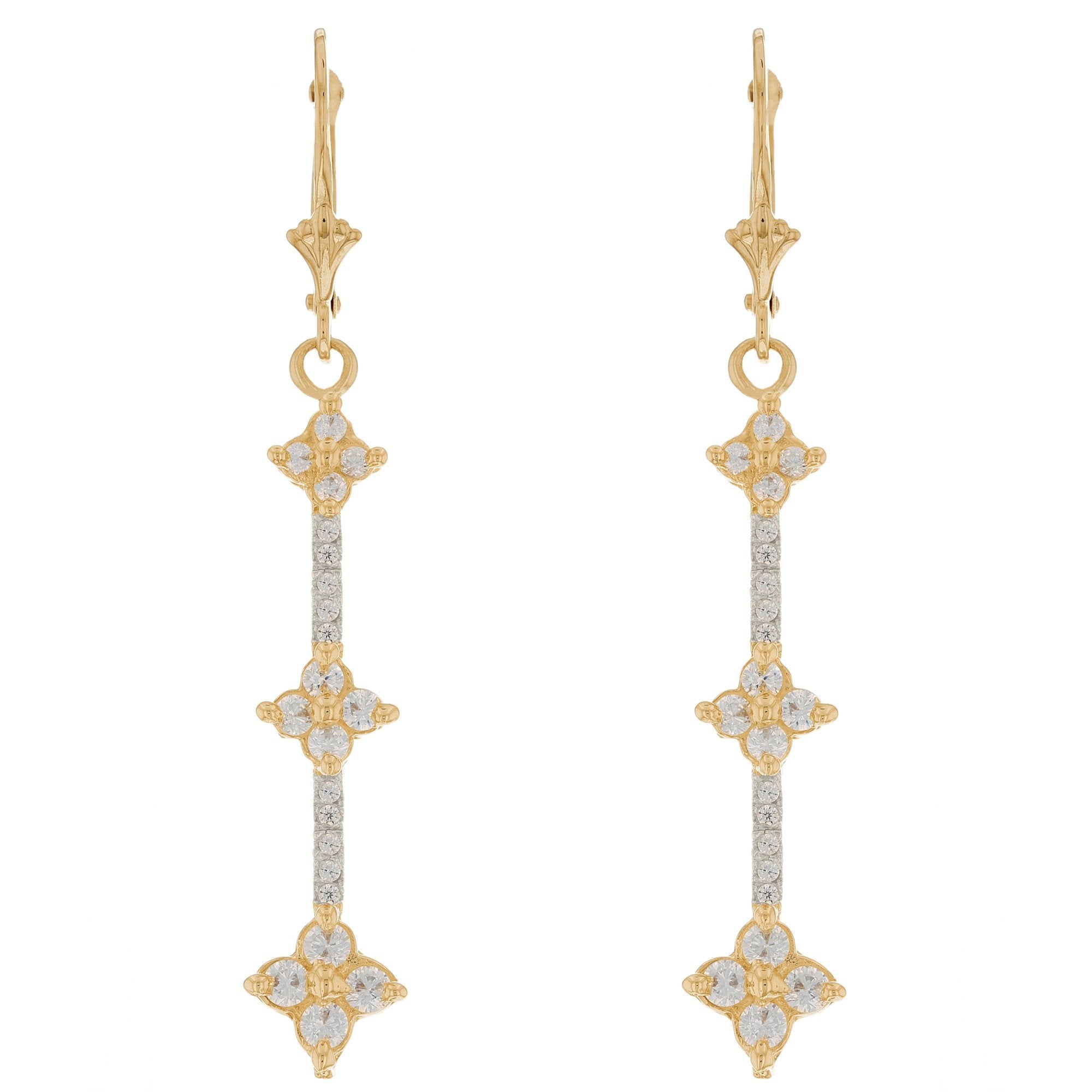 Gold Long Chandelier White CZ Womens Cluster Earring (JackAni# E08151)