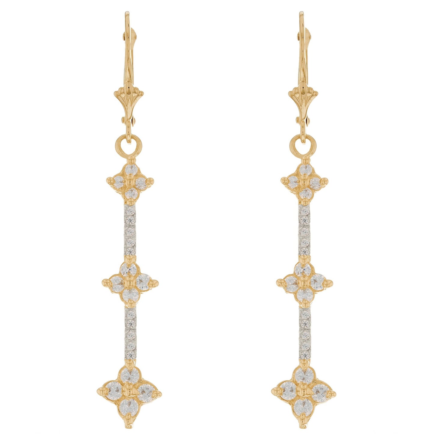 Gold Long Chandelier White CZ Womens Cluster Earring (JackAni# E08151)