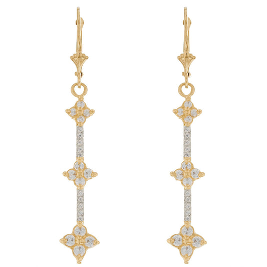 Gold Long Chandelier White CZ Womens Cluster Earring (JackAni# E08151)