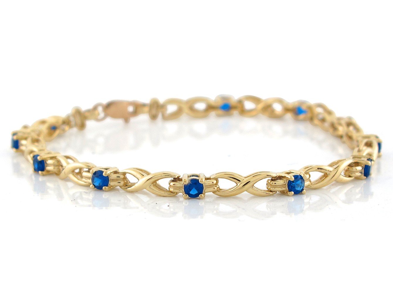 Gold Blue Sapphire Womens Birthstone September Bracelet (JackAni# B10648)