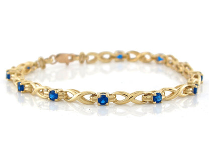 Gold Blue Sapphire Womens Birthstone September Bracelet (JackAni# B10648)