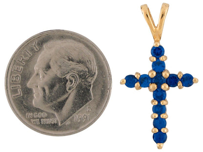 Gold Blue Sapphire Womens Religious Birthstone September Cross Pendant (JackAni# P9609)