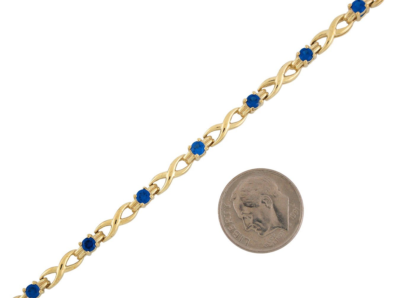 Gold Blue Sapphire Womens Birthstone September Bracelet (JackAni# B10648)