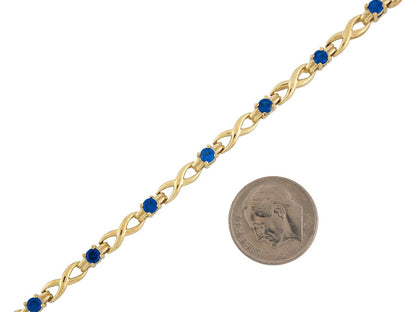 Gold Blue Sapphire Womens Birthstone September Bracelet (JackAni# B10648)