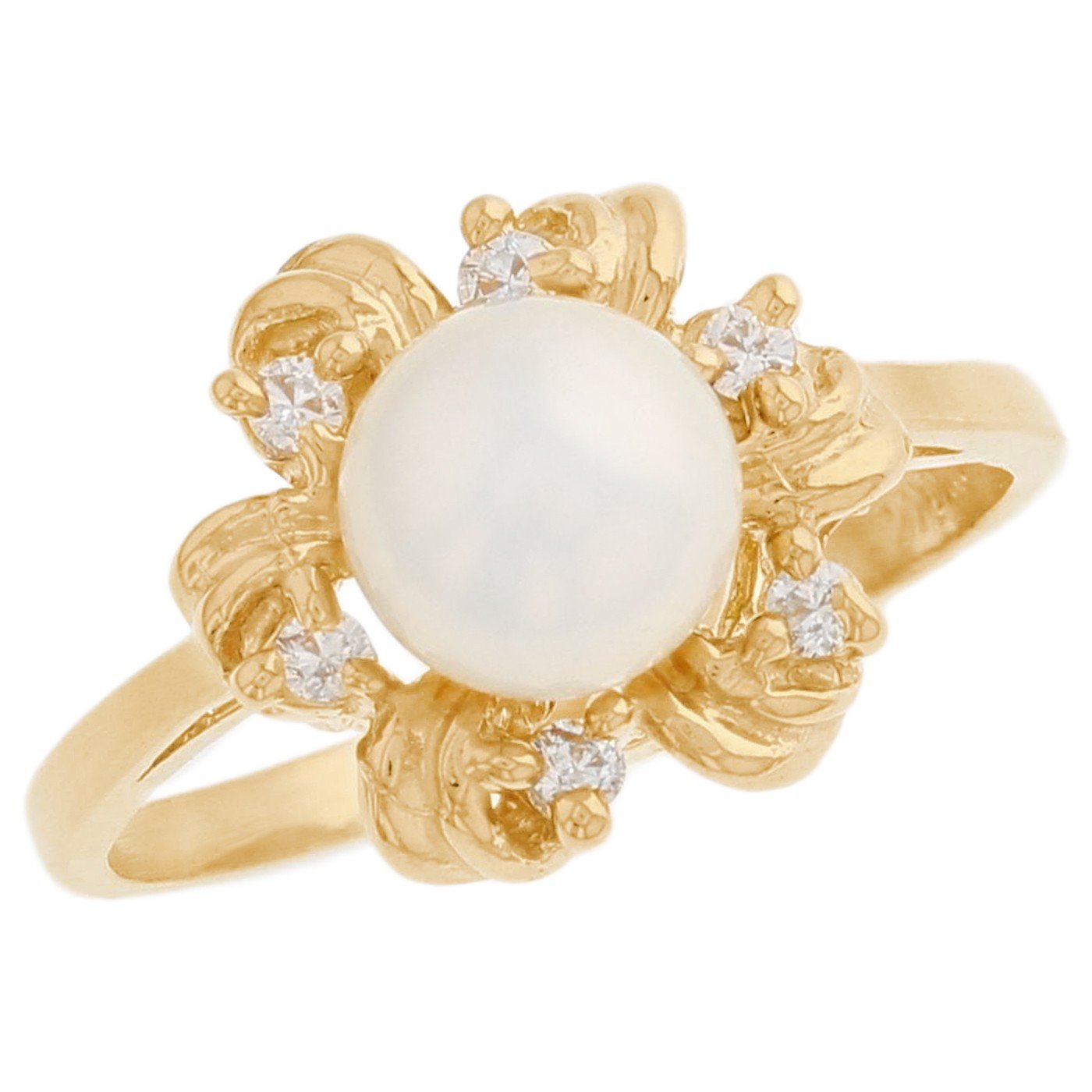 Gold White Pearl Womens Ring (JackAni# R10596)