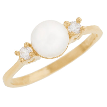 Gold White Pearl Womens Ring (JackAni# R10846)