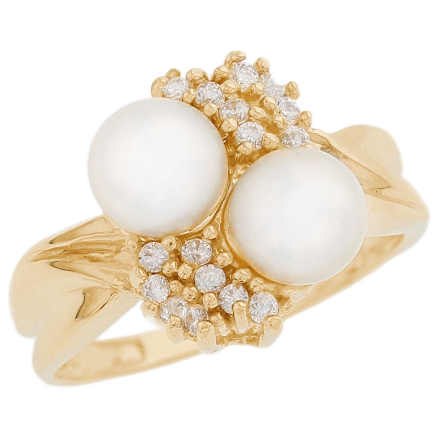 Gold White Pearl Womens Cluster Ring (JackAni# R7828)