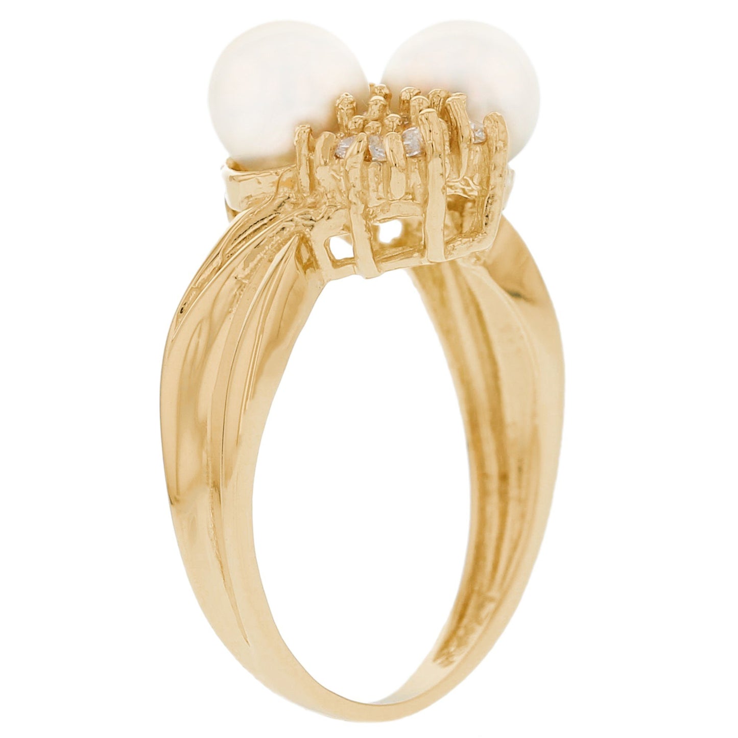 Gold White Pearl Womens Cluster Ring (JackAni# R7828)