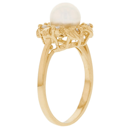 Gold White Pearl Womens Ring (JackAni# R10596)