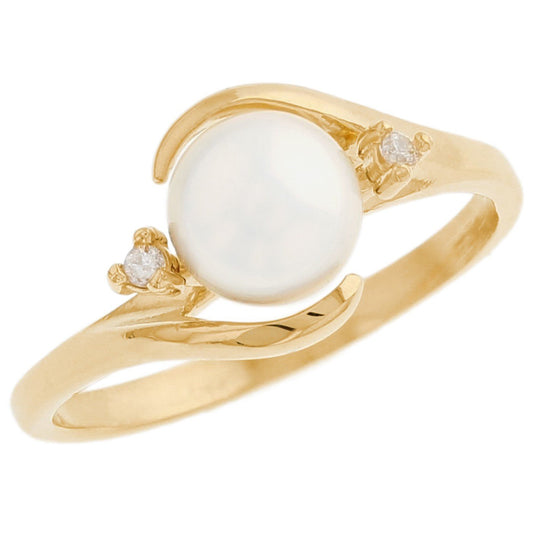 Gold White Pearl Womens Diamond Ring (JackAni# R10955)