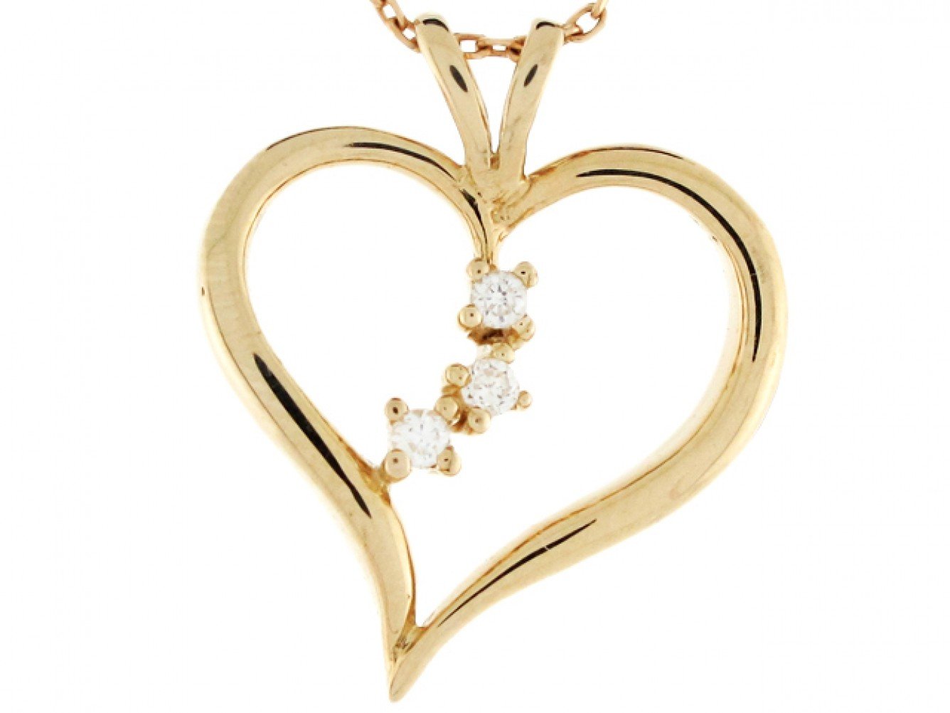 Gold Diamond Womens Three Stone Heart Pendant (JackAni# P3400)