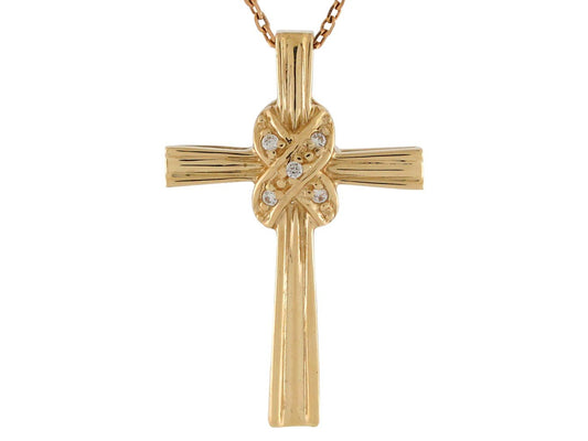 Gold Diamond Womens Religious Cross Pendant (JackAni# P10037)