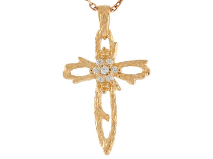 Gold Diamond Womens Religious Cross Pendant (JackAni# P9610)