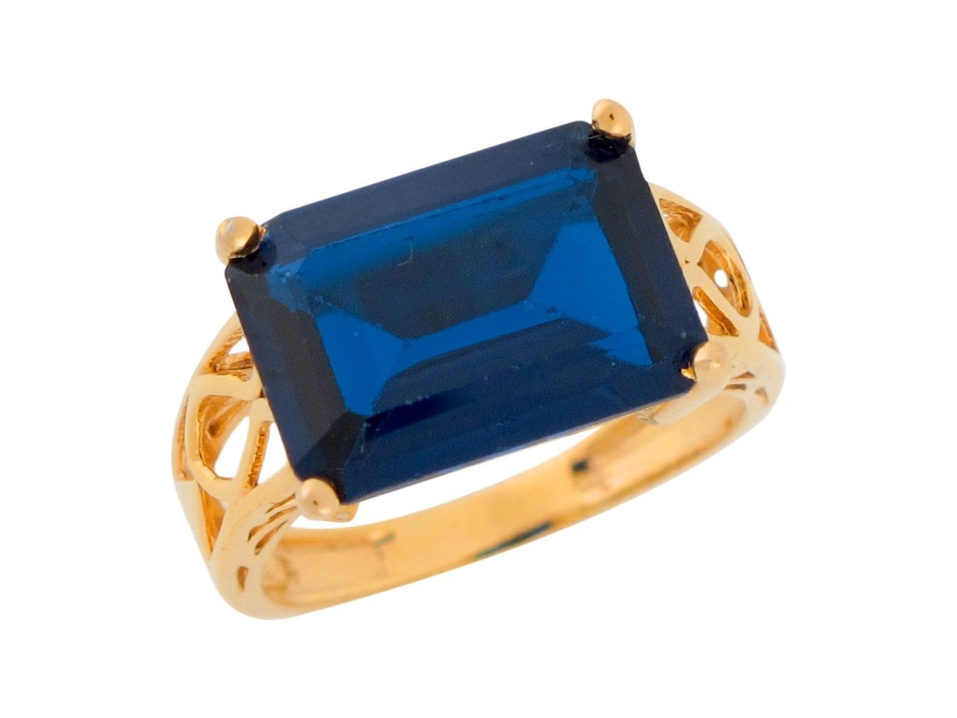 Gold Blue Simulated Sapphire Womens Birthstone September Ring (JackAni# R8816)