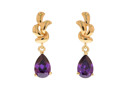 Gold Purple Simulated Amethyst Womens Birthstone Earring (JackAni# E12137)