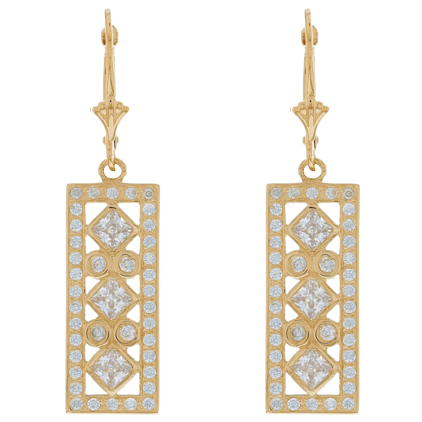 Gold Regal Chandelier White CZ Womens Cluster Earring (JackAni# E09855)