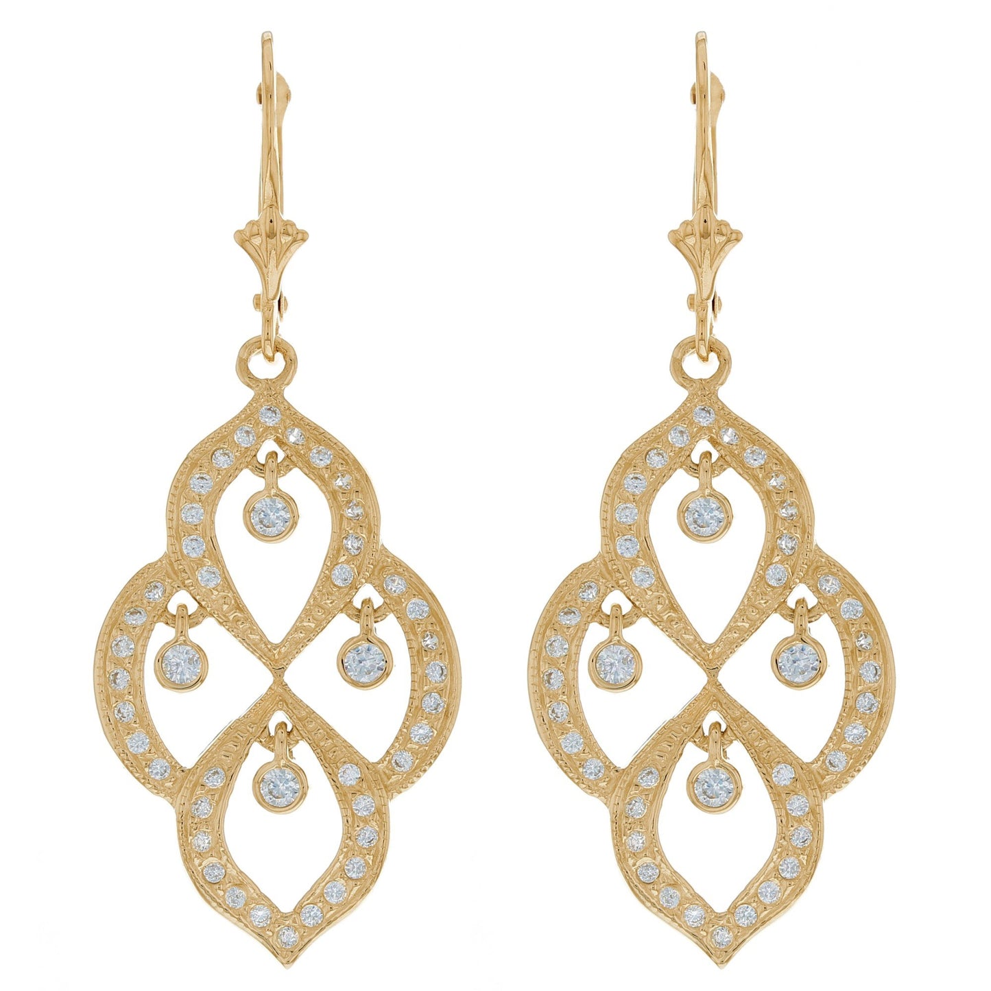 Gold Regal Chandelier Womens Vintage Earrings (JackAni# E10014)