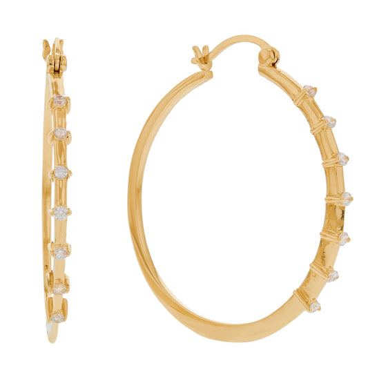 Gold Bar Design Hoop Earring White CZ Womens (JackAni# E12618)