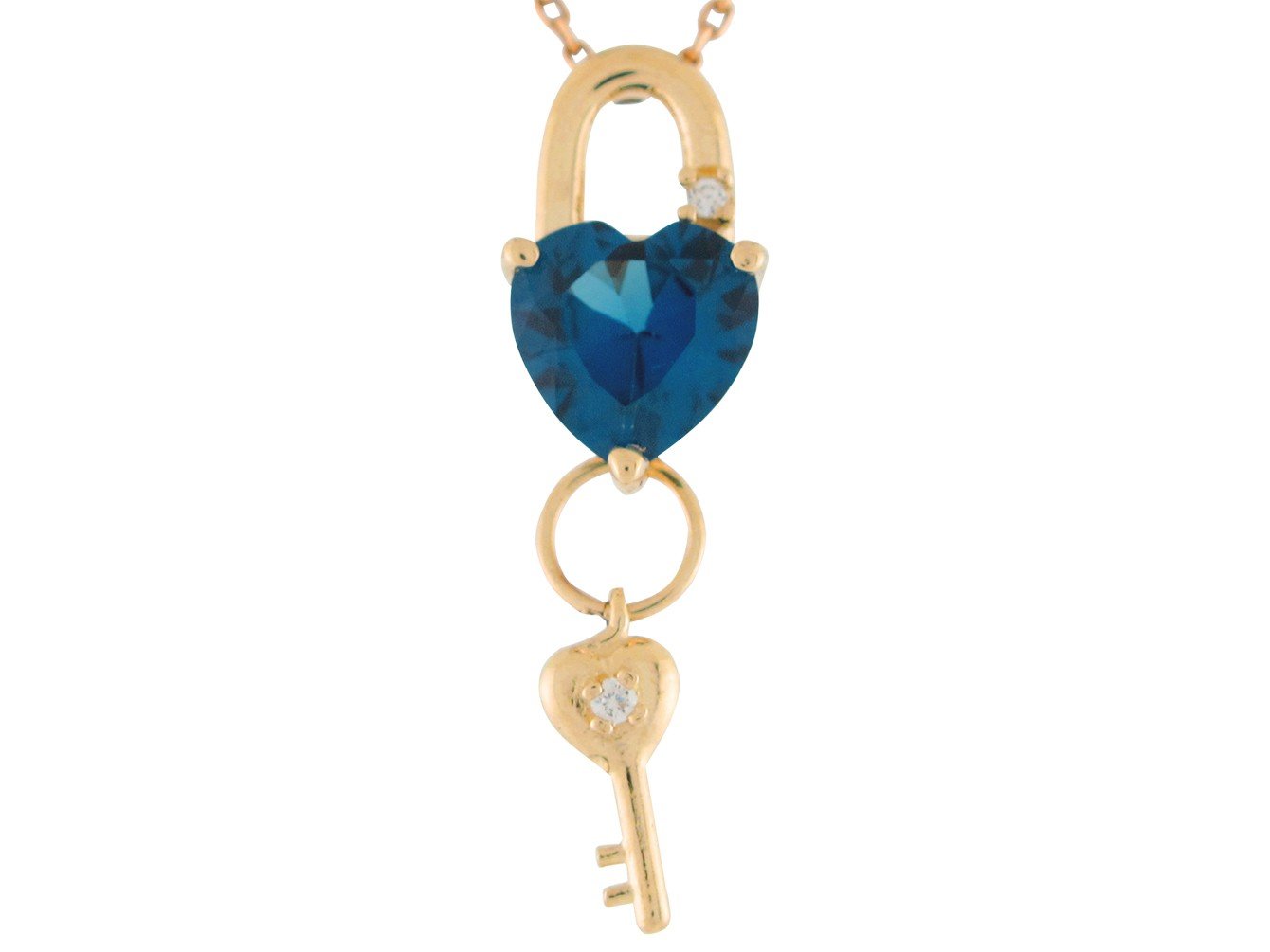 Gold Heart Cut Ladies Lock and Key Birthstone Pendant (JackAni# P9557)