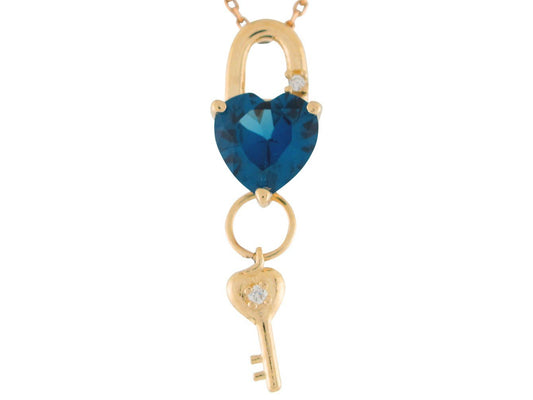 Gold Heart Cut Ladies Lock and Key Birthstone Pendant (JackAni# P9557)