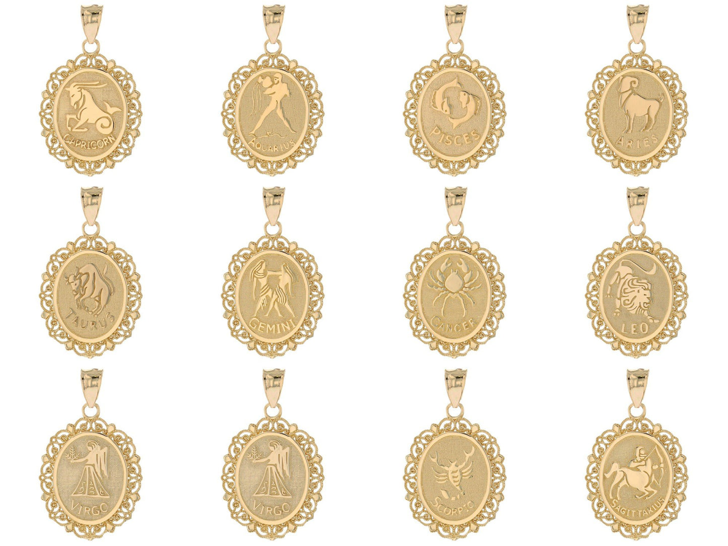 Oval Zodiac Filigree Pendants (JackAni# P12250)